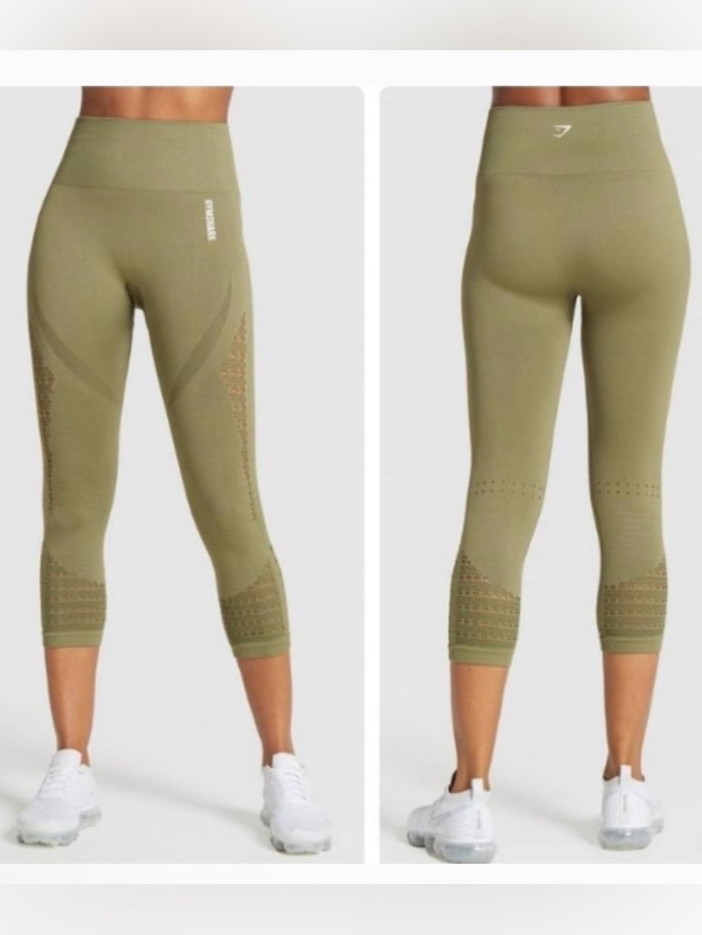 Gymshark Energy+ Seamless Cropped Leggings
Khaki Green, Size Small